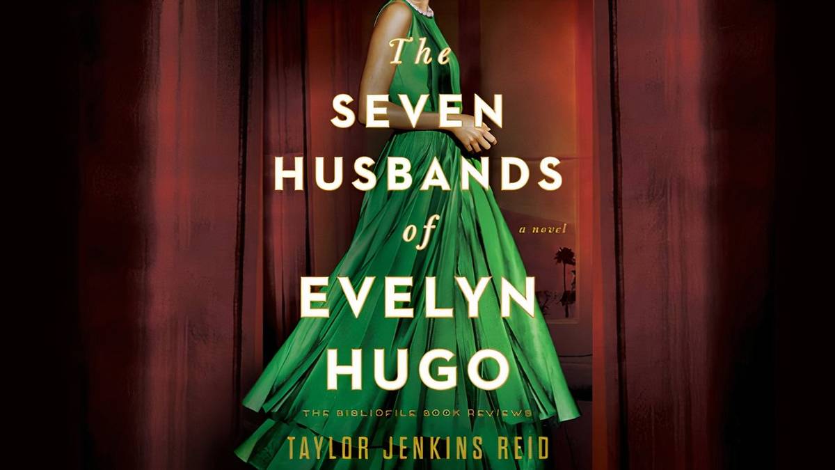 Arte inspirada na velha Hollywood com atriz glamourosa em vestido verde, remetendo a Evelyn Hugo