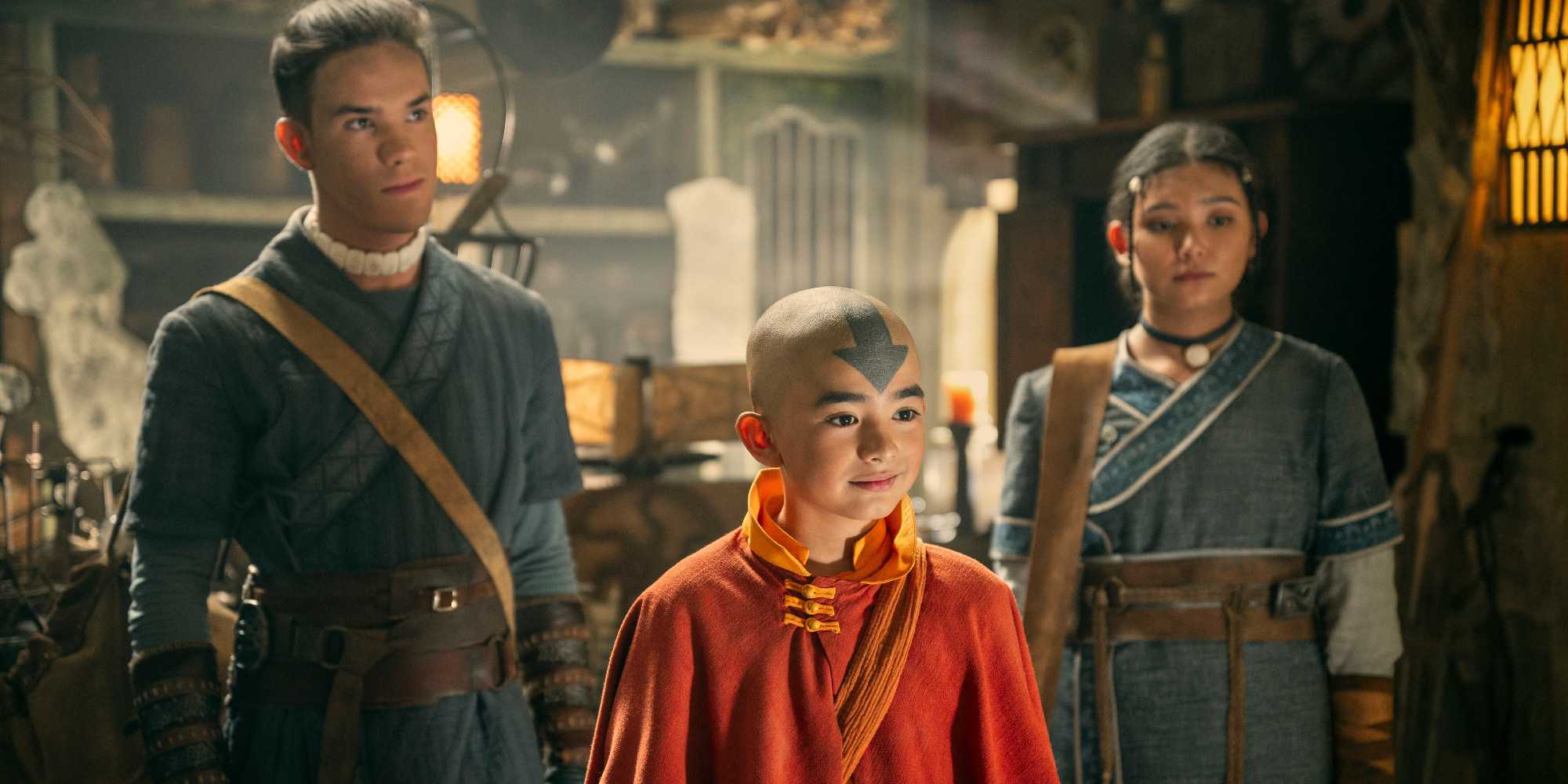 Sokka, Aang e Katara na temporada 1 do live-action Avatar The Last Airbender da Netflix