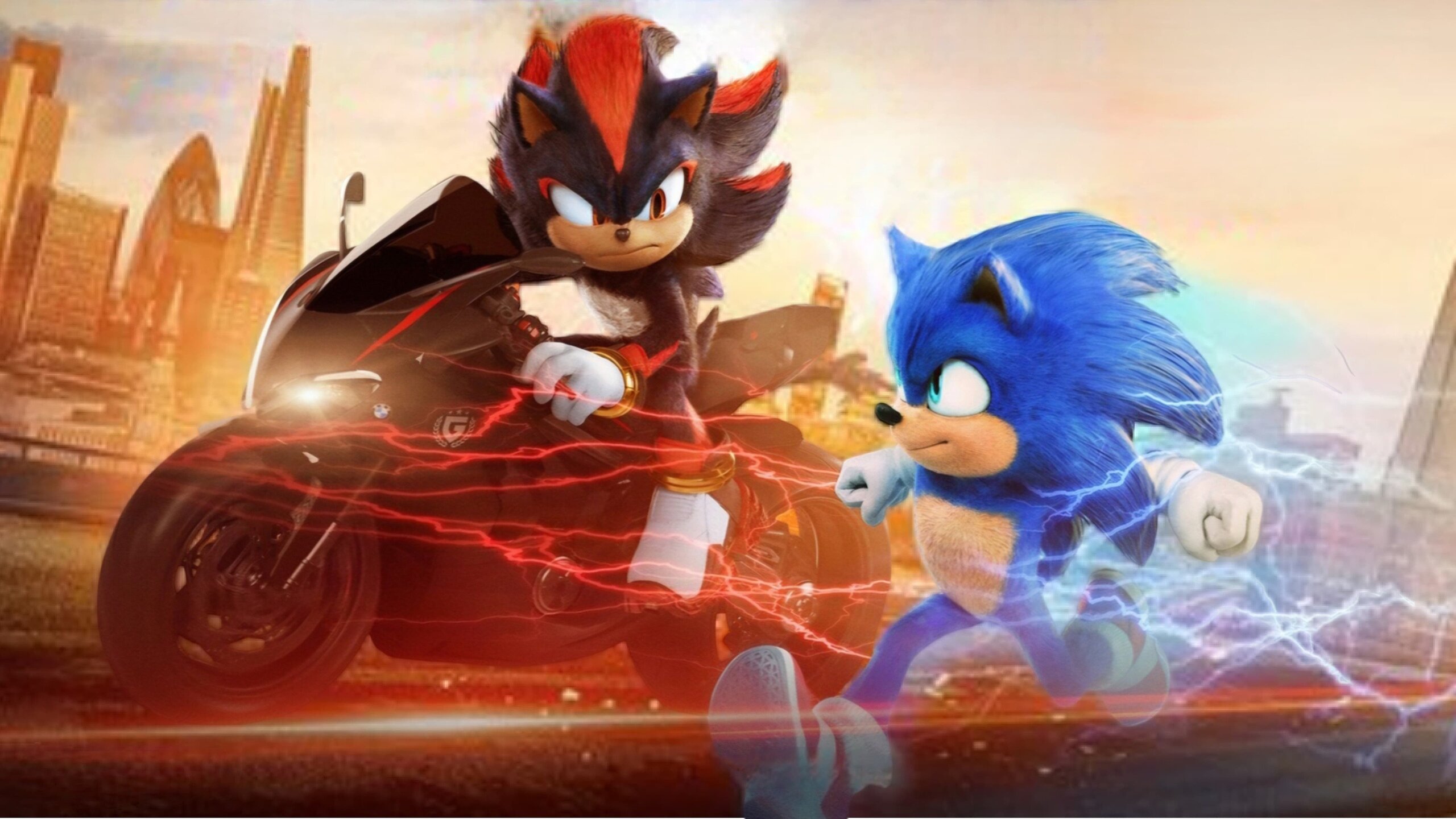 Sonic em pose heroica durante confronto no filme Sonic the Hedgehog 3