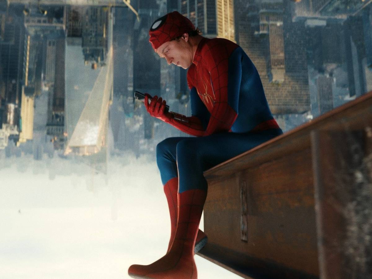 Colagem com Escorpião, Lápide e Justiceiro em estilo de pôster conceitual de Homem-Aranha Um Novo Dia