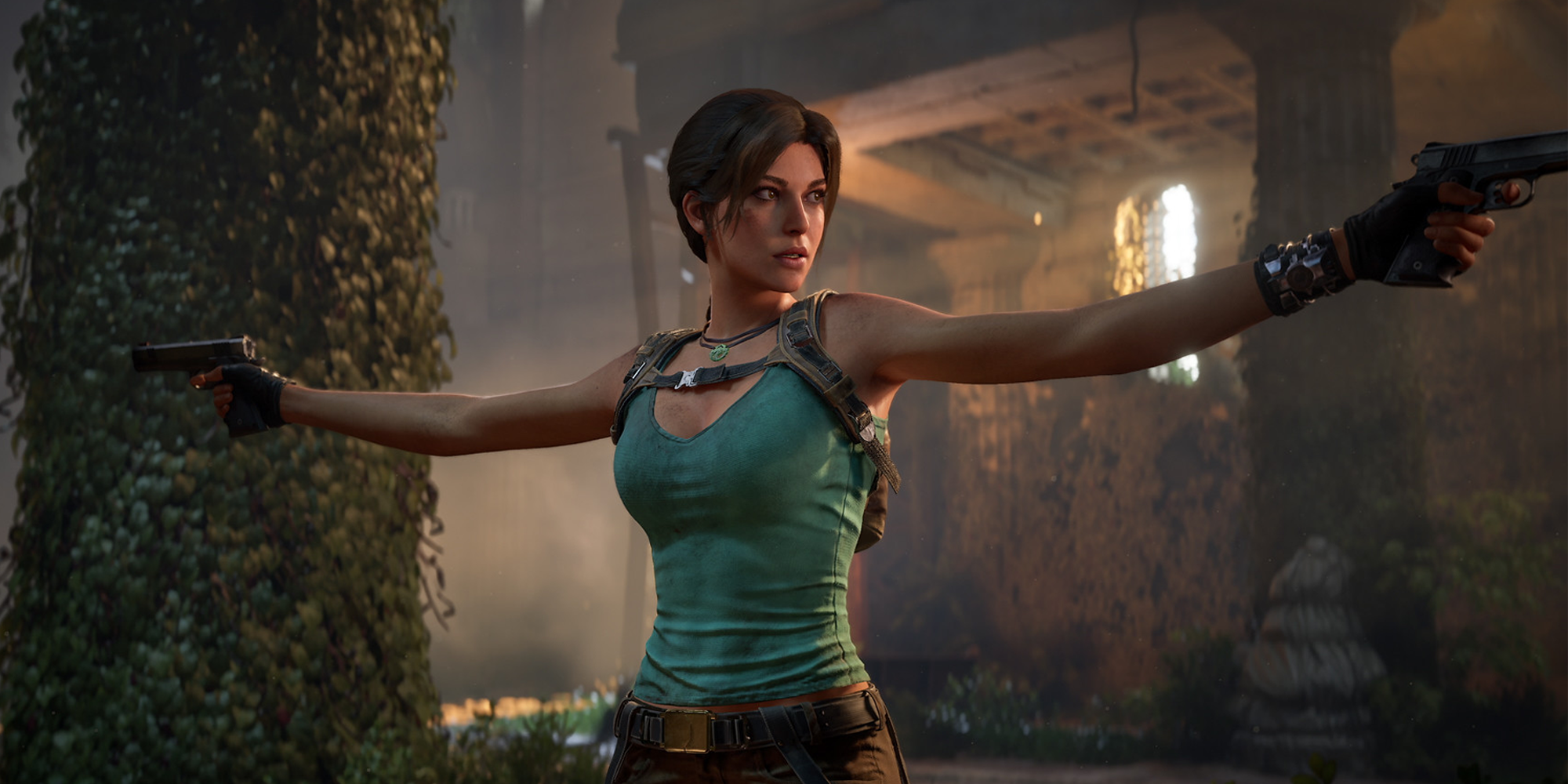 Tomb Raider Legacy of Atlantis Lara segurando duas armas