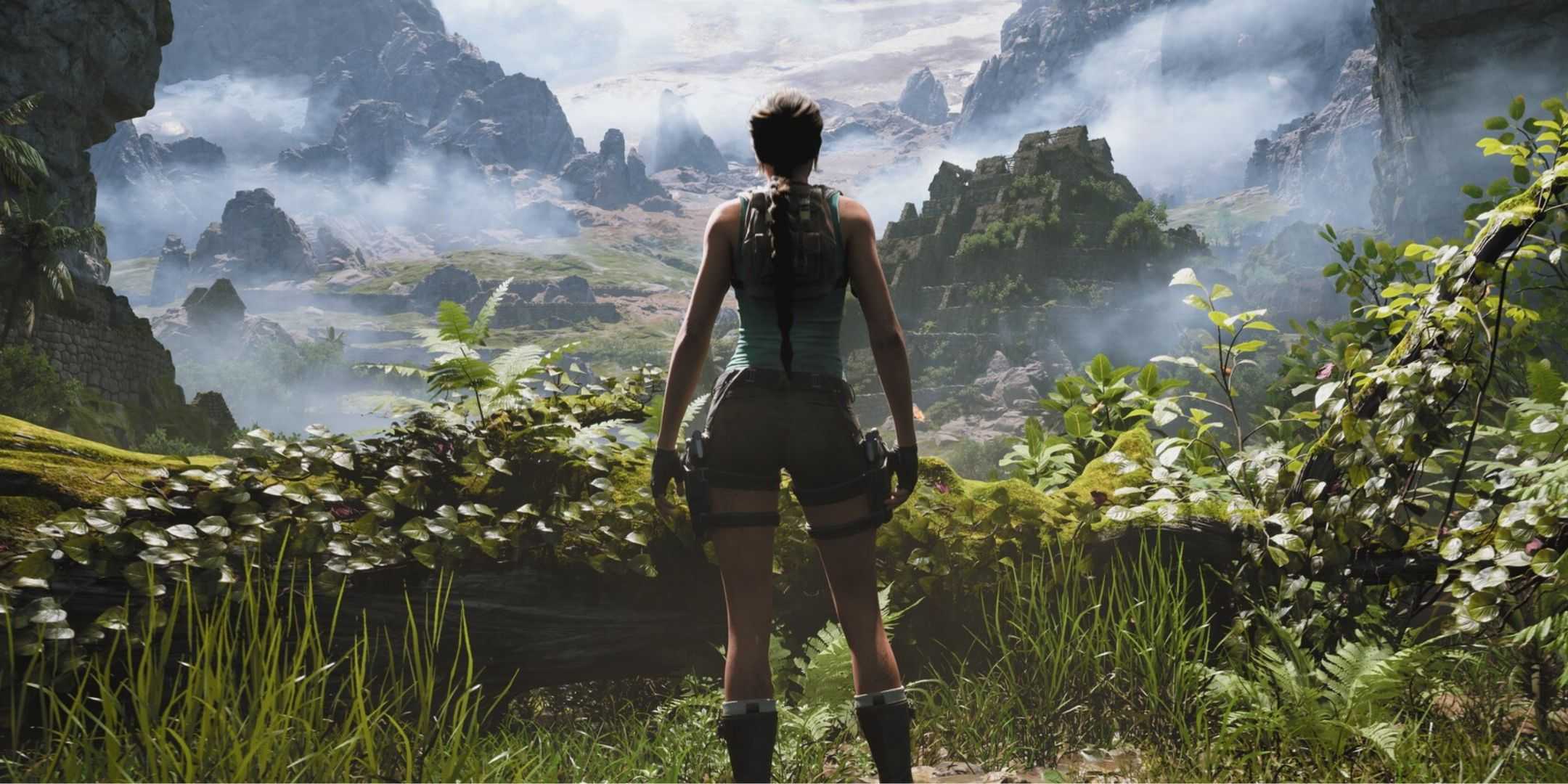 Imagem oficial de Tomb Raider Legacy of Atlantis com Lara de costas para a câmera
