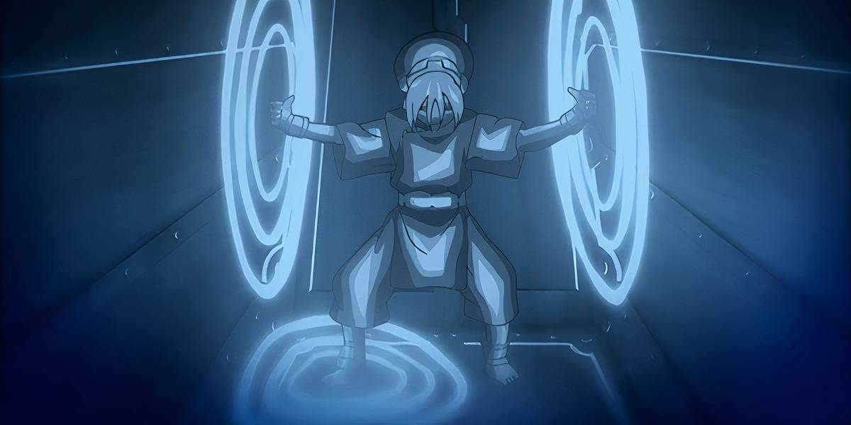 Toph Beifong aprendendo a dobrar metal em Avatar: The Last Airbender livro 2, episódio 19