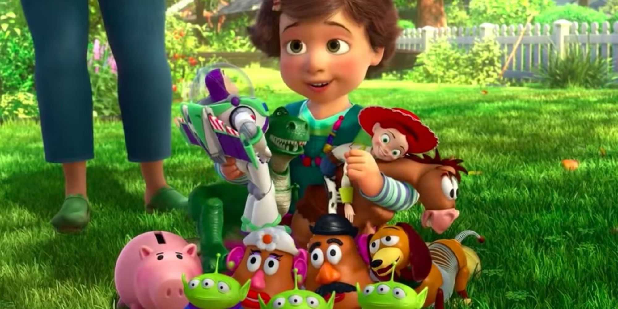Bonnie com todos os seus novos brinquedos em Toy Story 3