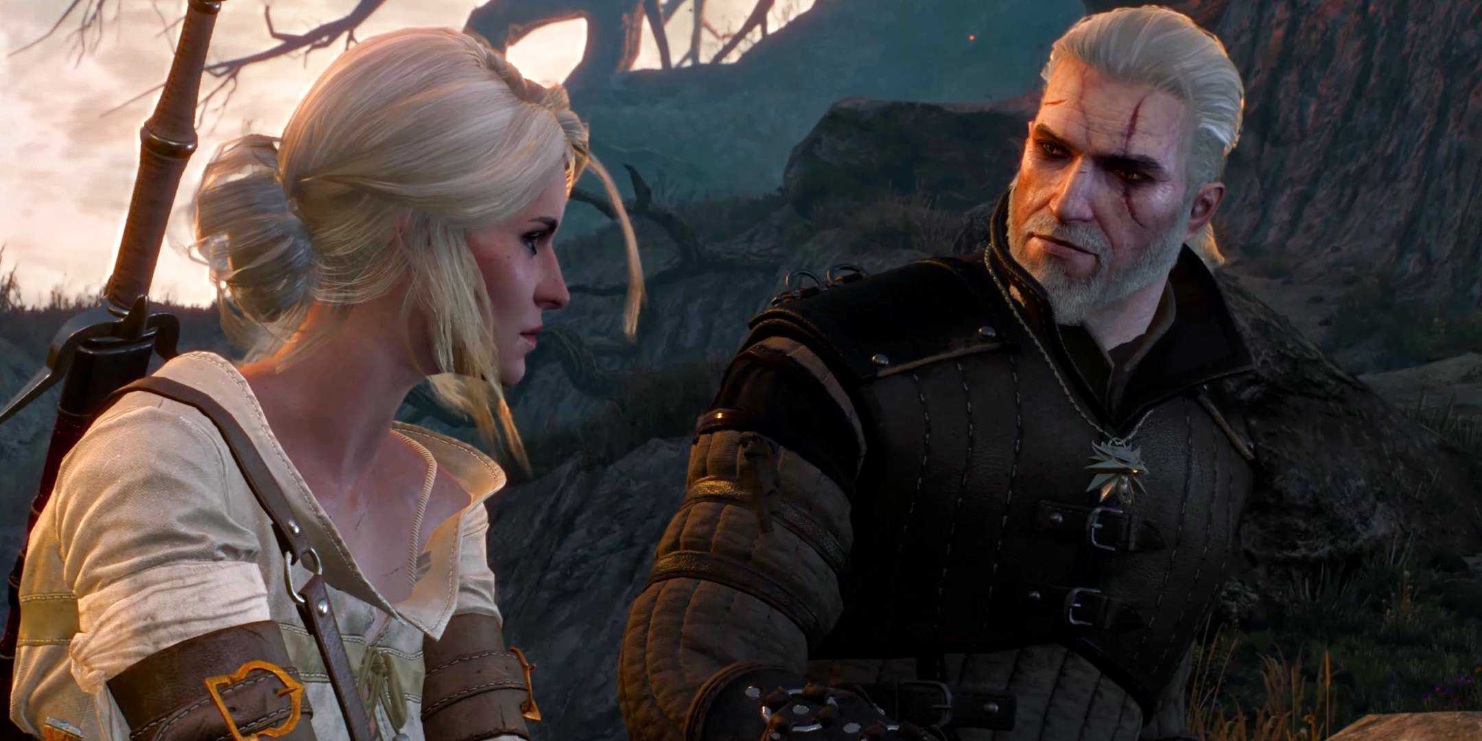 Geralt e Ciri sentados em Witcher 3
