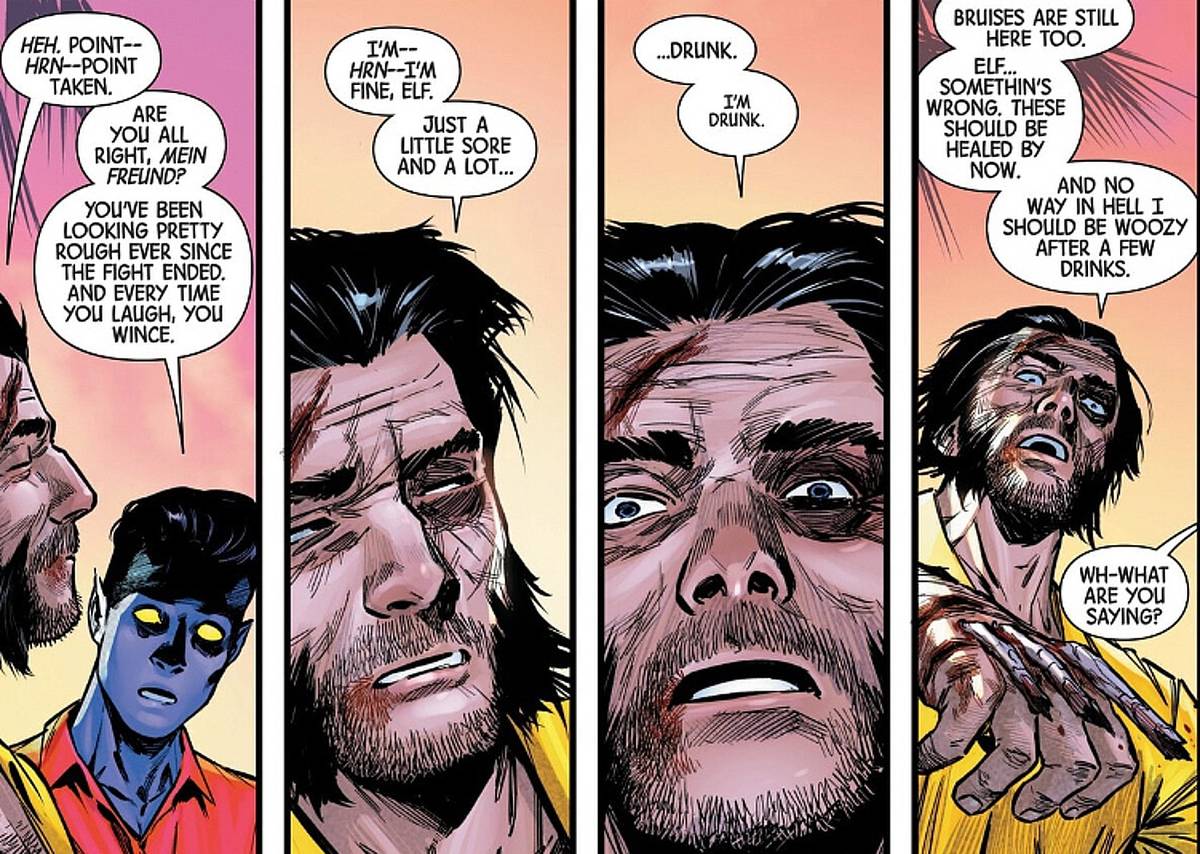 Wolverine #21, Logan e Kurt percebem que há algo errado com o fator de cura de Wolverine