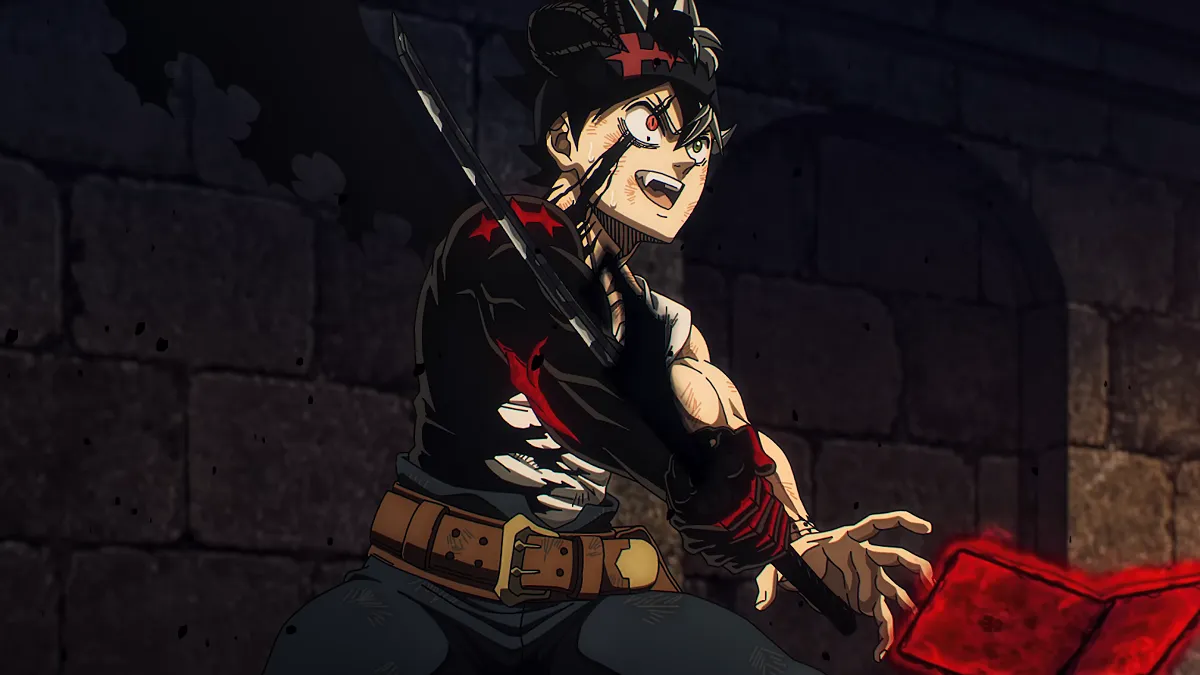 Cena de batalha do anime Black Clover com Asta em ação, visual de divulgação da série