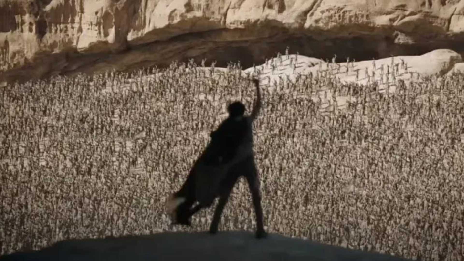 Cena de Dune Two com Paul reunindo os Fremen