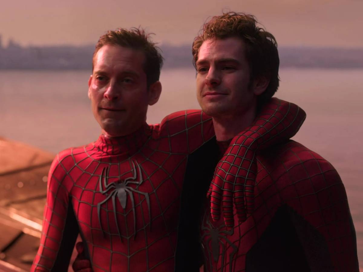 Elenco principal de Homem-Aranha: Um Novo Dia reunido em montagem promocional com Tom Holland, Zendaya e Mark Ruffalo